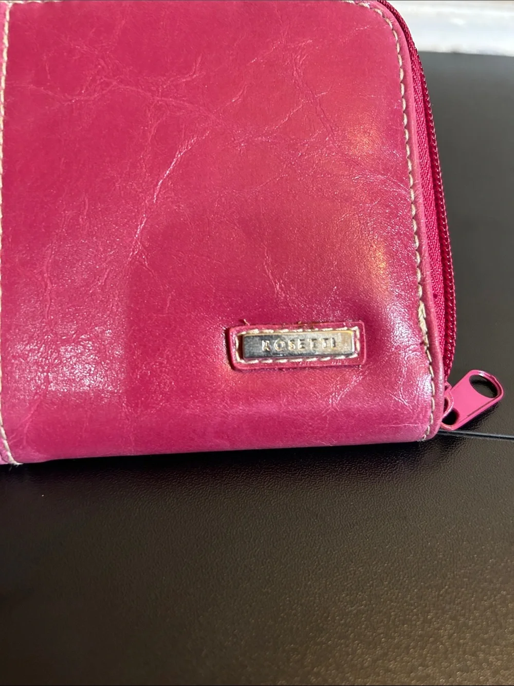 Rosetti Womens Wallet 7.25x4 Solid Pink Faux Leather Zip-Around Compartments